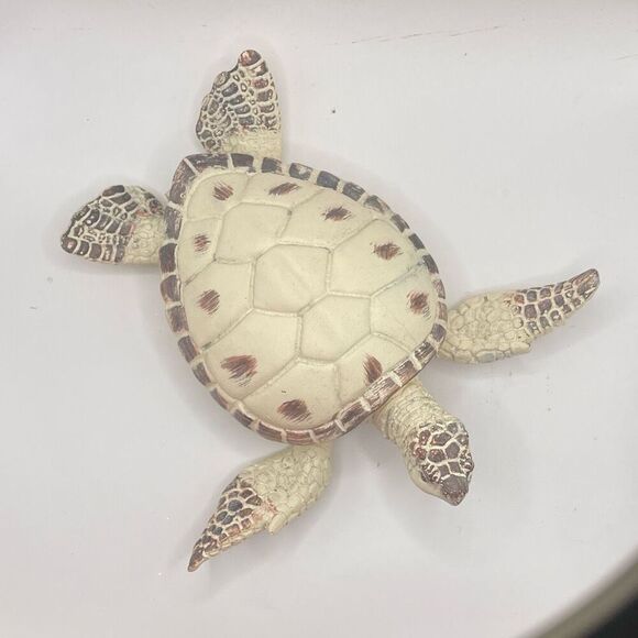 Ceramic Sea Turtle Trinket Box Cream White 6x6 Home Decor Beachy Vibes - Picture 1 of 9